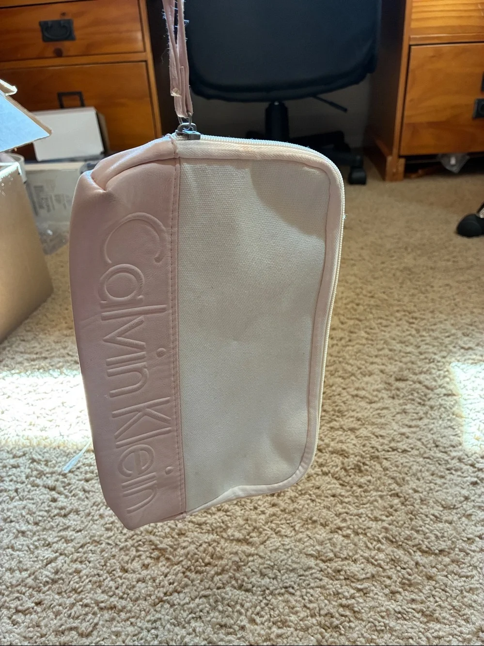 Calvin Klein Blush Pink and Cream Cosmetic Case/Clutch